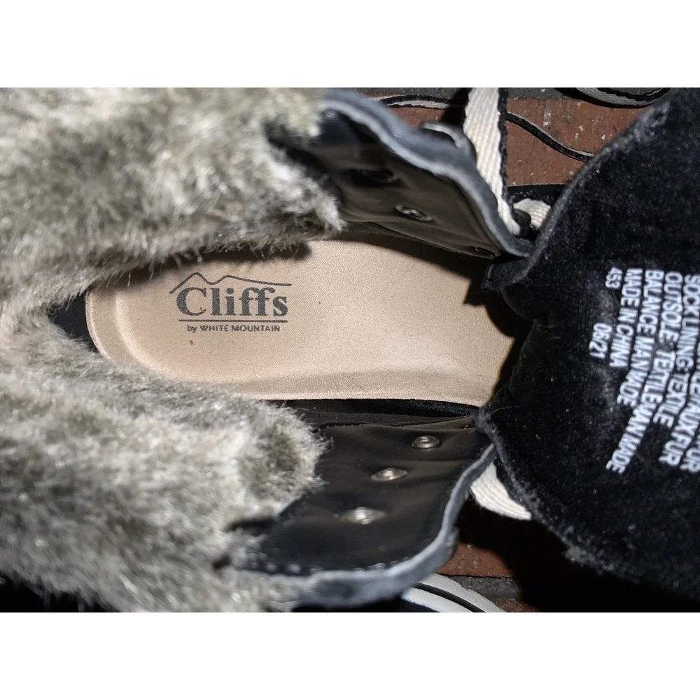 Cliffs by White Mountain Hallett Black Faux Fur Hiking Boots Womens 8M C31380